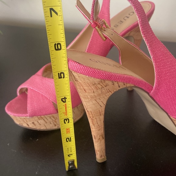 Pink fabric Guess peep toe cork heels size 8.5 - Picture 9 of 12